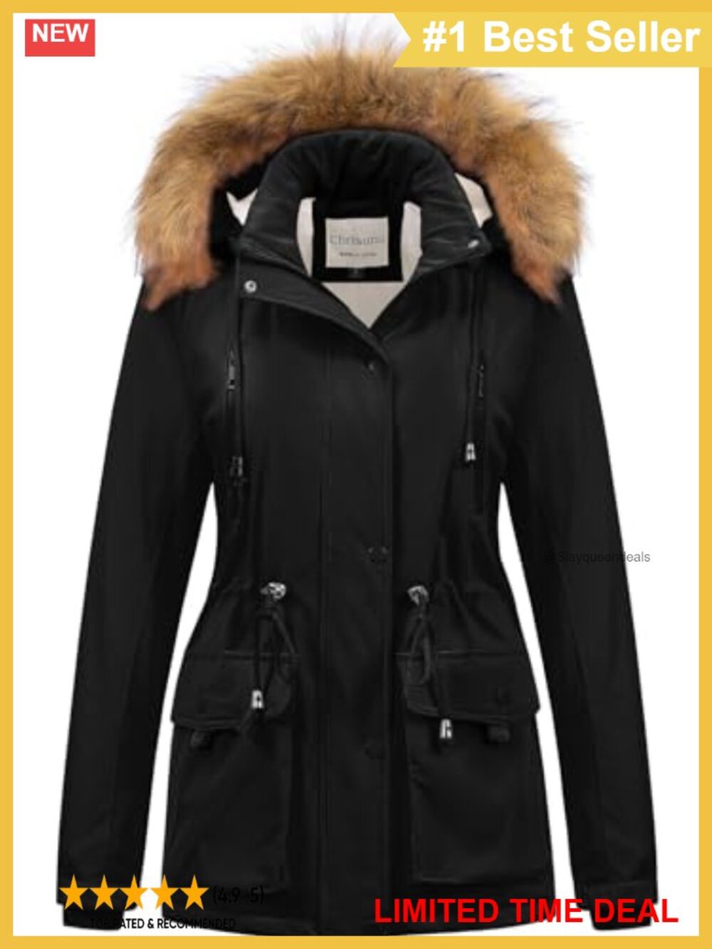 Women's Winter Parka Coat Fleece Sherpa Lined Drawstring Snow Jacket Faux Fur